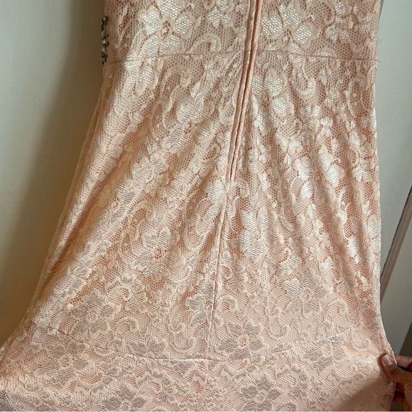 Deb Blush Lace Prom Dress with Rhinestone Accents - Picture 9 of 11